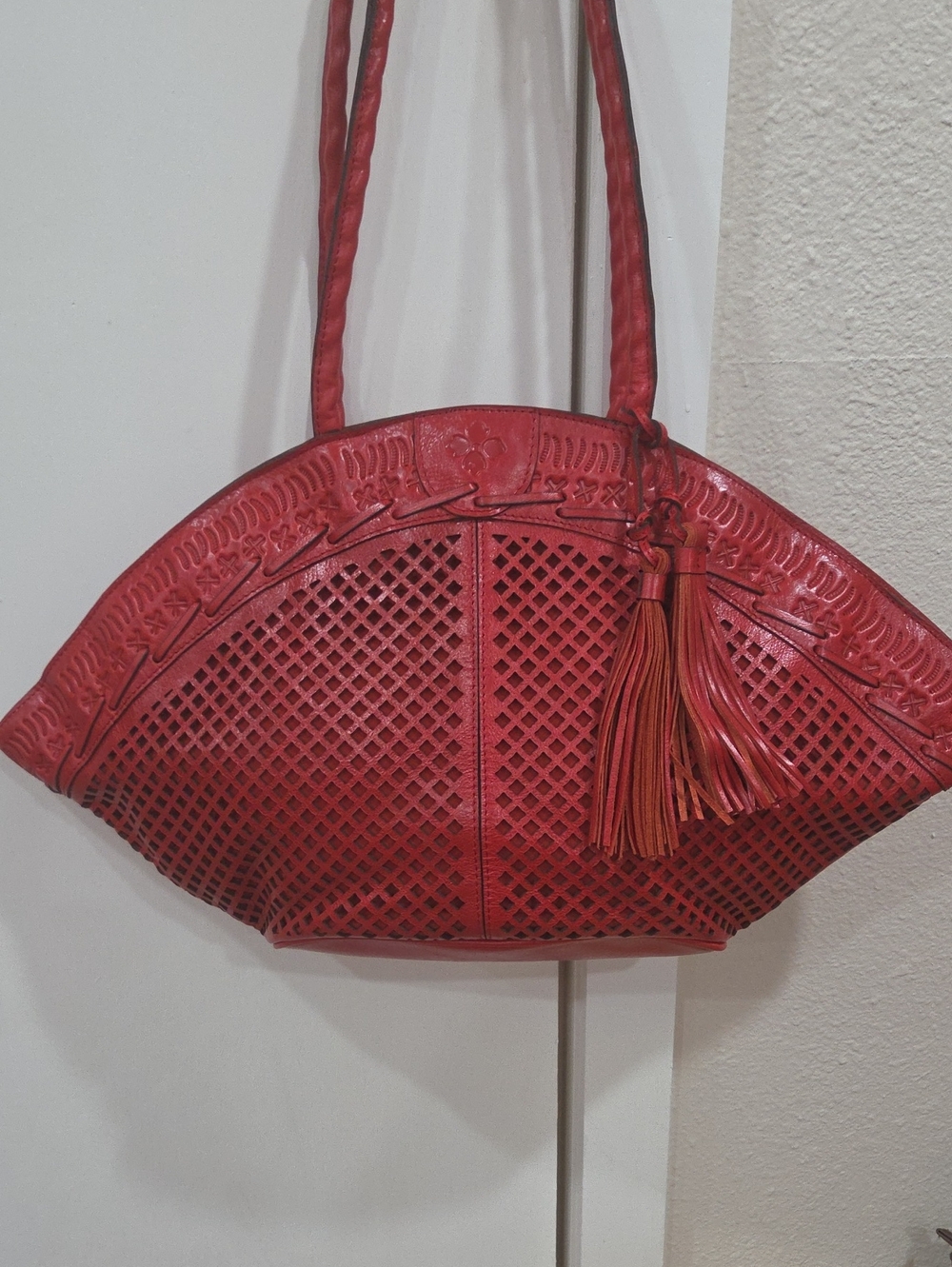 Patricia Nash Red Woven Tassel Shoulder Bag New without Tags